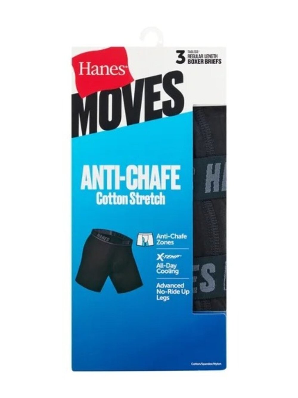 Hanes Men’s Moves Anti-Chafe Boxer Briefs 3-Pack